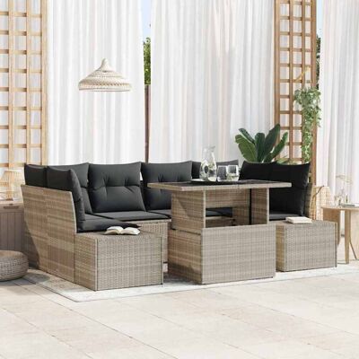 VIDAXL Garten-Sofaset 7-tlg. mit hellgrauen Kissen aus Synthetikrattan VIDAXL Garten-Sofaset 7-tlg. mit hellgrauen Kissen aus Synthetikrattan