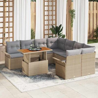 vidaXL Garten-Sofa-Set mit Speicher 9 pcs Beige Poly Rattan vidaXL Garten-Sofa-Set mit Speicher 9 pcs Beige Poly Rattan