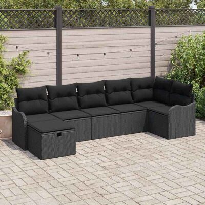 vidaXL Sofa Set mit Kissen mit Speicher 7 pcs Schwarz Poly-Rattan vidaXL Sofa Set mit Kissen mit Speicher 7 pcs Schwarz Poly-Rattan