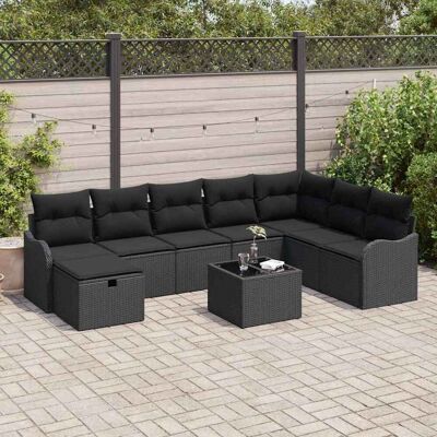 vidaXL Sofa Set mit Kissen mit Speicher Schwarz Poly-Rattan vidaXL Sofa Set mit Kissen mit Speicher Schwarz Poly-Rattan