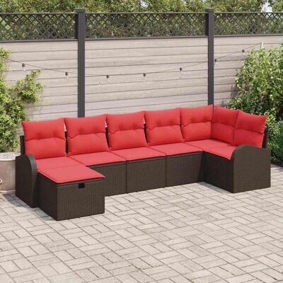vidaXL Sofa Set mit Kissen mit Speicher Braun und Rot Poly-Rattan vidaXL Sofa Set mit Kissen mit Speicher Braun und Rot Poly-Rattan