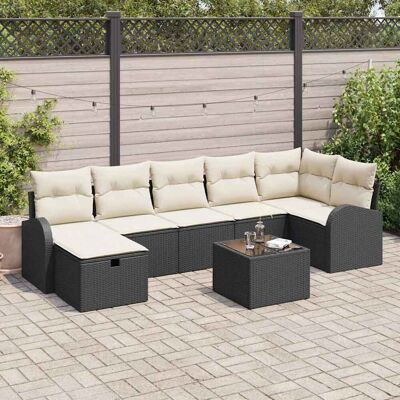 vidaXL Sofa Set mit Kissen mit Speicher Schwarz und Creme Poly-Rattan vidaXL Sofa Set mit Kissen mit Speicher Schwarz und Creme Poly-Rattan