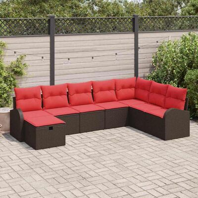 vidaXL Sofa Set mit Kissen mit Speicher Braun und Rot Poly-Rattan vidaXL Sofa Set mit Kissen mit Speicher Braun und Rot Poly-Rattan
