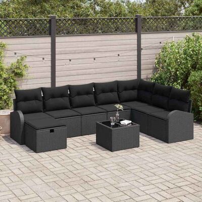 vidaXL Sofa Set mit Kissen mit Speicher 9 pcs Schwarz Poly-Rattan vidaXL Sofa Set mit Kissen mit Speicher 9 pcs Schwarz Poly-Rattan