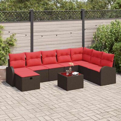 vidaXL Sofa Set mit Kissen 9 pcs Braun und Rot Poly-Rattan vidaXL Sofa Set mit Kissen 9 pcs Braun und Rot Poly-Rattan
