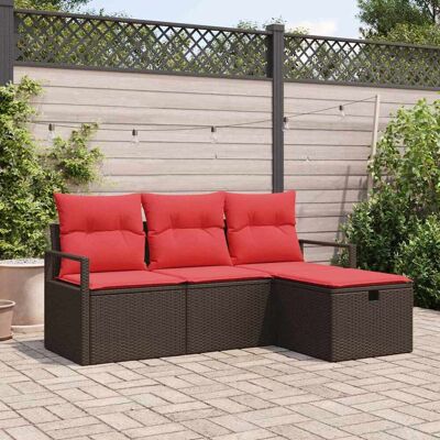 vidaXL Sofa Set mit Kissen 4 pcs Braun und Rot Poly-Rattan vidaXL Sofa Set mit Kissen 4 pcs Braun und Rot Poly-Rattan