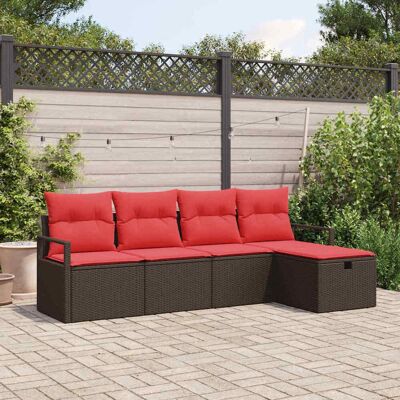 vidaXL Sofa Set mit Kissen mit Speicher Braun und Rot Poly-Rattan vidaXL Sofa Set mit Kissen mit Speicher Braun und Rot Poly-Rattan