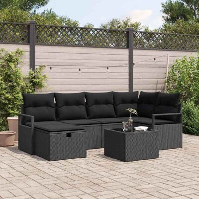 vidaXL Sofa Set mit Kissen mit Speicher Schwarz Poly-Rattan vidaXL Sofa Set mit Kissen mit Speicher Schwarz Poly-Rattan