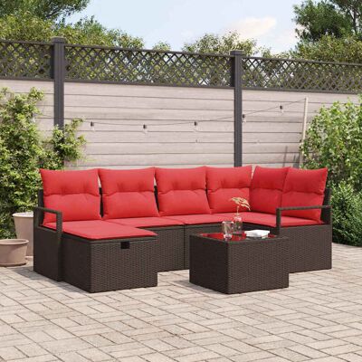 vidaXL Sofa Set mit Kissen 7 pcs Braun und Rot Poly-Rattan vidaXL Sofa Set mit Kissen 7 pcs Braun und Rot Poly-Rattan