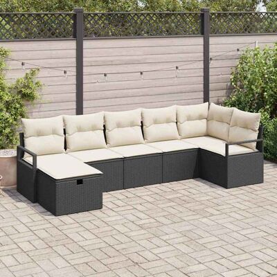 vidaXL Sofa Set mit Kissen 7 pcs Schwarz und Creme Poly-Rattan vidaXL Sofa Set mit Kissen 7 pcs Schwarz und Creme Poly-Rattan