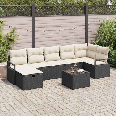 vidaXL Sofa Set mit Kissen 8 pcs Schwarz und Creme Poly-Rattan vidaXL Sofa Set mit Kissen 8 pcs Schwarz und Creme Poly-Rattan