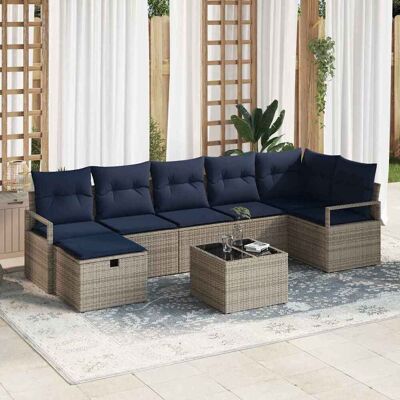 vidaXL Sofa Set mit Kissen 8 pcs Grau und Marineblau Poly-Rattan vidaXL Sofa Set mit Kissen 8 pcs Grau und Marineblau Poly-Rattan