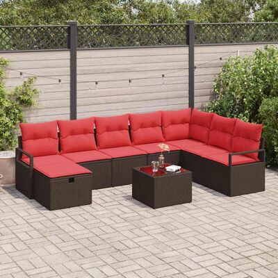 vidaXL Sofa Set mit Kissen mit Speicher 9 pcs Braun Poly-Rattan vidaXL Sofa Set mit Kissen mit Speicher 9 pcs Braun Poly-Rattan