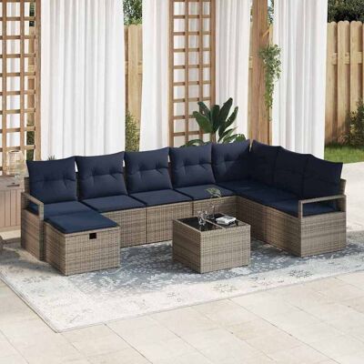 vidaXL Sofa Set mit Kissen mit Speicher 9 pcs Grau Poly-Rattan vidaXL Sofa Set mit Kissen mit Speicher 9 pcs Grau Poly-Rattan