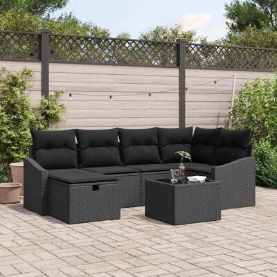 vidaXL Sofa Set mit Kissen mit Speicher Schwarz Poly-Rattan vidaXL Sofa Set mit Kissen mit Speicher Schwarz Poly-Rattan