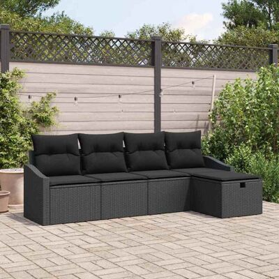Generic - 5-Piece Poly Rattan Outdoor Set - Black - Cushions Generic - 5-Piece Poly Rattan Outdoor Set - Black - Cushions