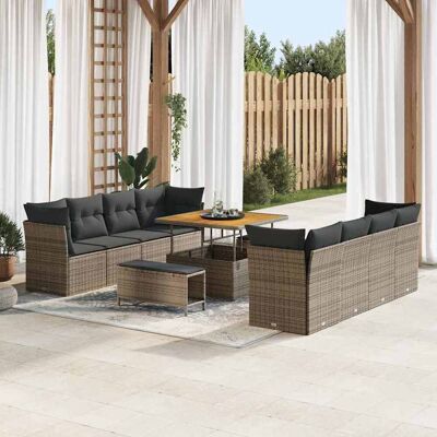 vidaXL Garten-Sofa-Set mit Kissen mit Speicher 11 pcs Grau vidaXL Garten-Sofa-Set mit Kissen mit Speicher 11 pcs Grau