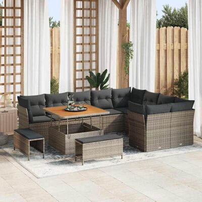 vidaXL Garten-Sofa-Set mit Kissen mit Speicher 12 pcs Grau vidaXL Garten-Sofa-Set mit Kissen mit Speicher 12 pcs Grau