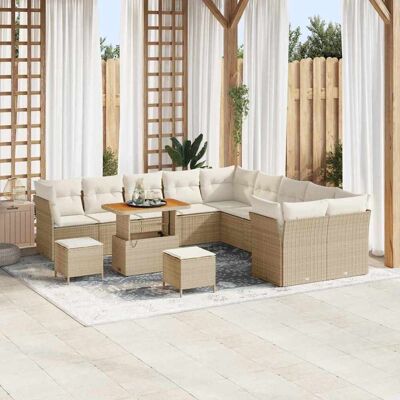 vidaXL Garten-Sofa-Set mit Kissen mit Speicher 13 pcs Beige und Creme vidaXL Garten-Sofa-Set mit Kissen mit Speicher 13 pcs Beige und Creme