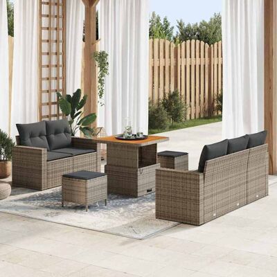 vidaXL Garten-Sofa-Set mit Kissen mit Speicher 8 pcs Grau vidaXL Garten-Sofa-Set mit Kissen mit Speicher 8 pcs Grau