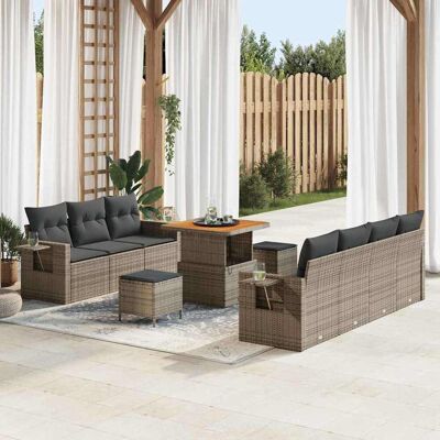 vidaXL Garten-Sofa-Set mit Kissen mit Speicher 10 pcs Grau vidaXL Garten-Sofa-Set mit Kissen mit Speicher 10 pcs Grau
