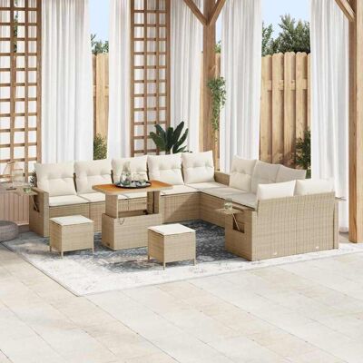 vidaXL Gartensofa-set mit Kissen mit Speicher 13 pcs Beige Poly-Rattan vidaXL Gartensofa-set mit Kissen mit Speicher 13 pcs Beige Poly-Rattan