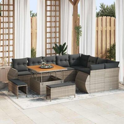 vidaXL Garten-Sofa-Set mit Kissen mit Speicher 12 pcs Grau vidaXL Garten-Sofa-Set mit Kissen mit Speicher 12 pcs Grau