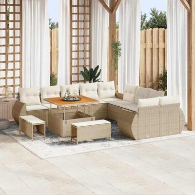 vidaXL Garten-Sofa-Set mit Kissen mit Speicher 13 pcs Beige und Creme vidaXL Garten-Sofa-Set mit Kissen mit Speicher 13 pcs Beige und Creme
