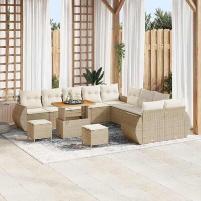 vidaXL Garten-Sofa-Set mit Kissen mit Speicher 13 pcs Beige und Creme vidaXL Garten-Sofa-Set mit Kissen mit Speicher 13 pcs Beige und Creme
