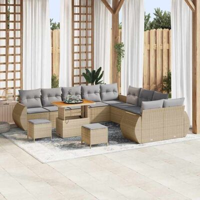 vidaXL Garten-Sofa-Set mit Kissen mit Kissen 13 pcs Beige und Hellgrau vidaXL Garten-Sofa-Set mit Kissen mit Kissen 13 pcs Beige und Hellgrau