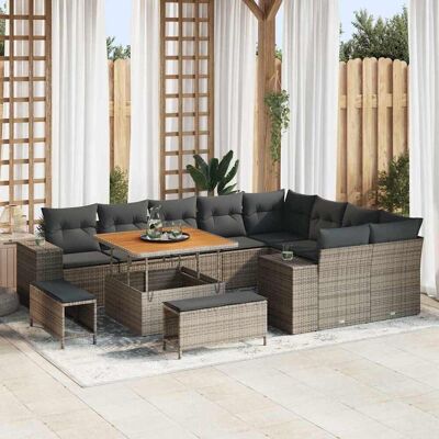 vidaXL Garten-Sofa-Set mit Kissen mit Speicher mit Kissen 12 pcs Grau vidaXL Garten-Sofa-Set mit Kissen mit Speicher mit Kissen 12 pcs Grau