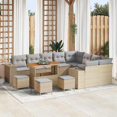 vidaXL Garten-Sofa-Set mit Kissen mit Kissen 13 pcs Beige und Hellgrau vidaXL Garten-Sofa-Set mit Kissen mit Kissen 13 pcs Beige und Hellgrau