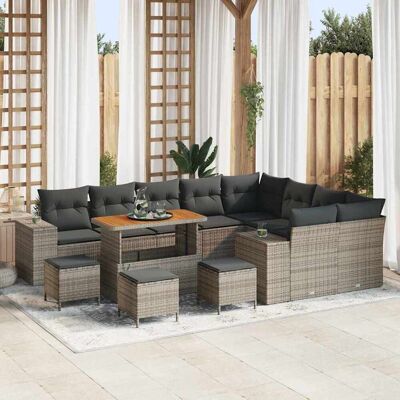 vidaXL Garten-Sofa-Set mit Kissen mit Speicher mit Kissen 13 pcs Grau vidaXL Garten-Sofa-Set mit Kissen mit Speicher mit Kissen 13 pcs Grau