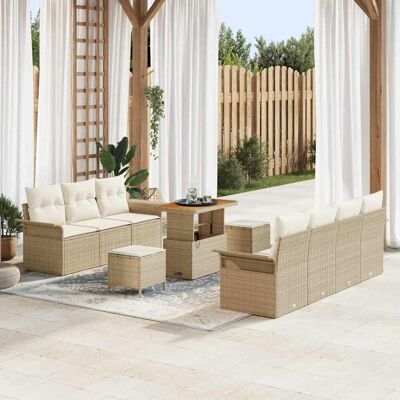 vidaXL Garten-Sofa-Set mit Kissen mit Speicher 10 pcs Beige und Creme vidaXL Garten-Sofa-Set mit Kissen mit Speicher 10 pcs Beige und Creme