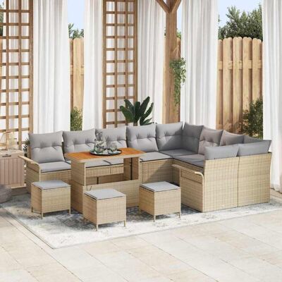vidaXL Garten-Sofa-Set mit Kissen mit Kissen 13 pcs Beige und Hellgrau vidaXL Garten-Sofa-Set mit Kissen mit Kissen 13 pcs Beige und Hellgrau