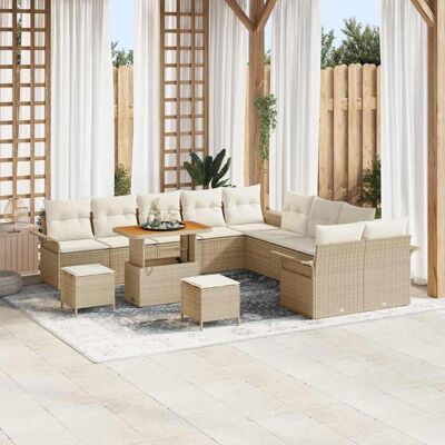 vidaXL Garten-Sofa-Set mit Kissen mit Speicher 13 pcs Beige und Creme vidaXL Garten-Sofa-Set mit Kissen mit Speicher 13 pcs Beige und Creme