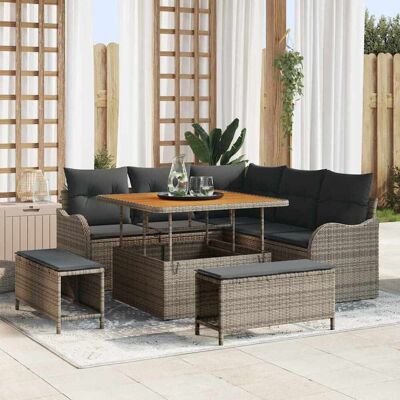 vidaXL Garten-Sofa-Set mit Kissen mit Speicher mit Kissen 8 pcs Grau vidaXL Garten-Sofa-Set mit Kissen mit Speicher mit Kissen 8 pcs Grau