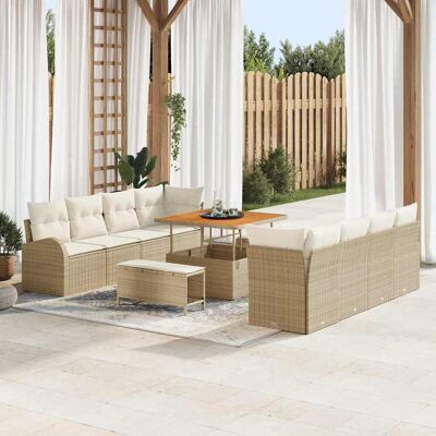 vidaXL Garten-Sofa-Set mit Kissen mit Speicher 11 pcs Beige und Creme vidaXL Garten-Sofa-Set mit Kissen mit Speicher 11 pcs Beige und Creme