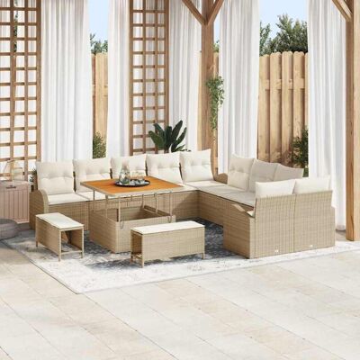 vidaXL Garten-Sofa-Set mit Kissen mit Speicher 13 pcs Beige und Creme vidaXL Garten-Sofa-Set mit Kissen mit Speicher 13 pcs Beige und Creme