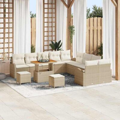 vidaXL Garten-Sofa-Set mit Kissen mit Speicher 13 pcs Beige und Creme vidaXL Garten-Sofa-Set mit Kissen mit Speicher 13 pcs Beige und Creme