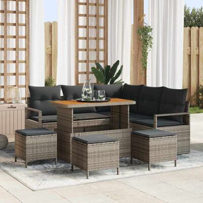 vidaXL Garten-Sofa-Set mit Kissen mit Speicher 9 pcs Grau vidaXL Garten-Sofa-Set mit Kissen mit Speicher 9 pcs Grau