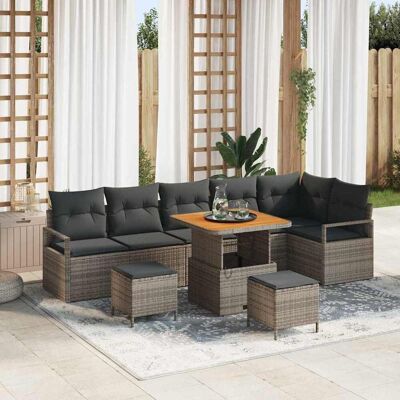 vidaXL Garten-Sofa-Set mit Kissen mit Speicher 9 pcs Grau vidaXL Garten-Sofa-Set mit Kissen mit Speicher 9 pcs Grau