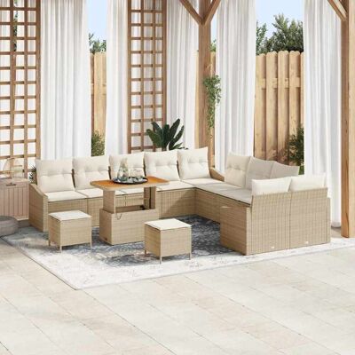 vidaXL Gartensofa-set mit Kissen mit Speicher 13 pcs Beige Poly Rattan vidaXL Gartensofa-set mit Kissen mit Speicher 13 pcs Beige Poly Rattan