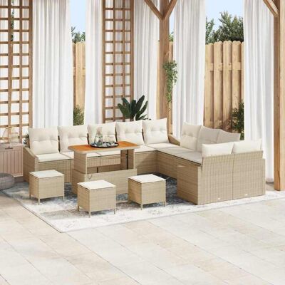 vidaXL Gartensofa-set mit Kissen mit Speicher 13 pcs Beige Poly Rattan vidaXL Gartensofa-set mit Kissen mit Speicher 13 pcs Beige Poly Rattan
