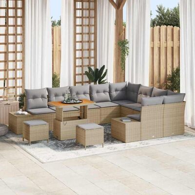vidaXL Gartensofa-set mit Kissen mit Speicher 12 pcs Beige Poly Rattan vidaXL Gartensofa-set mit Kissen mit Speicher 12 pcs Beige Poly Rattan