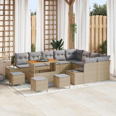 vidaXL Gartensofa-set mit Kissen mit Speicher 13 pcs Beige Poly Rattan vidaXL Gartensofa-set mit Kissen mit Speicher 13 pcs Beige Poly Rattan