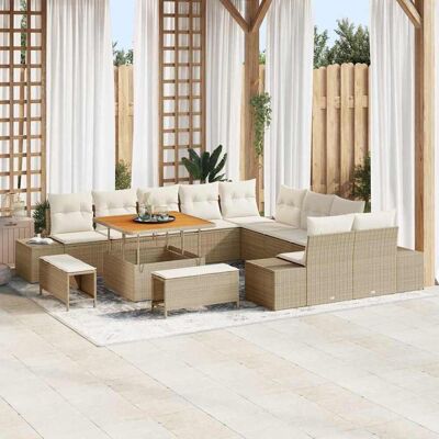 vidaXL Gartensofa-set mit Kissen mit Speicher 13 pcs Beige Poly Rattan vidaXL Gartensofa-set mit Kissen mit Speicher 13 pcs Beige Poly Rattan