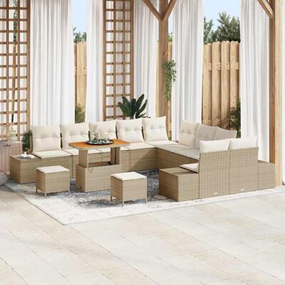 vidaXL Gartensofa-set mit Kissen mit Speicher 13 pcs Beige Poly Rattan vidaXL Gartensofa-set mit Kissen mit Speicher 13 pcs Beige Poly Rattan
