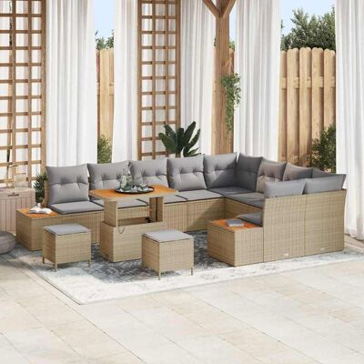 vidaXL Gartensofa-set mit Kissen mit Speicher 12 pcs Beige Poly Rattan vidaXL Gartensofa-set mit Kissen mit Speicher 12 pcs Beige Poly Rattan
