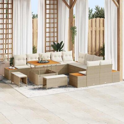 vidaXL Gartensofa-set mit Kissen mit Speicher 13 pcs Beige Poly Rattan vidaXL Gartensofa-set mit Kissen mit Speicher 13 pcs Beige Poly Rattan